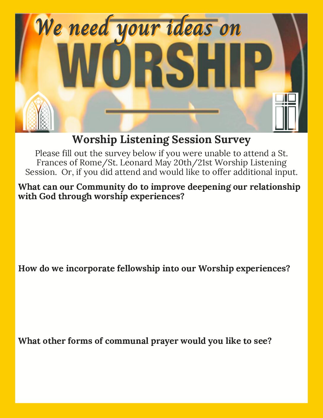 Worship Listening Session Question flyer